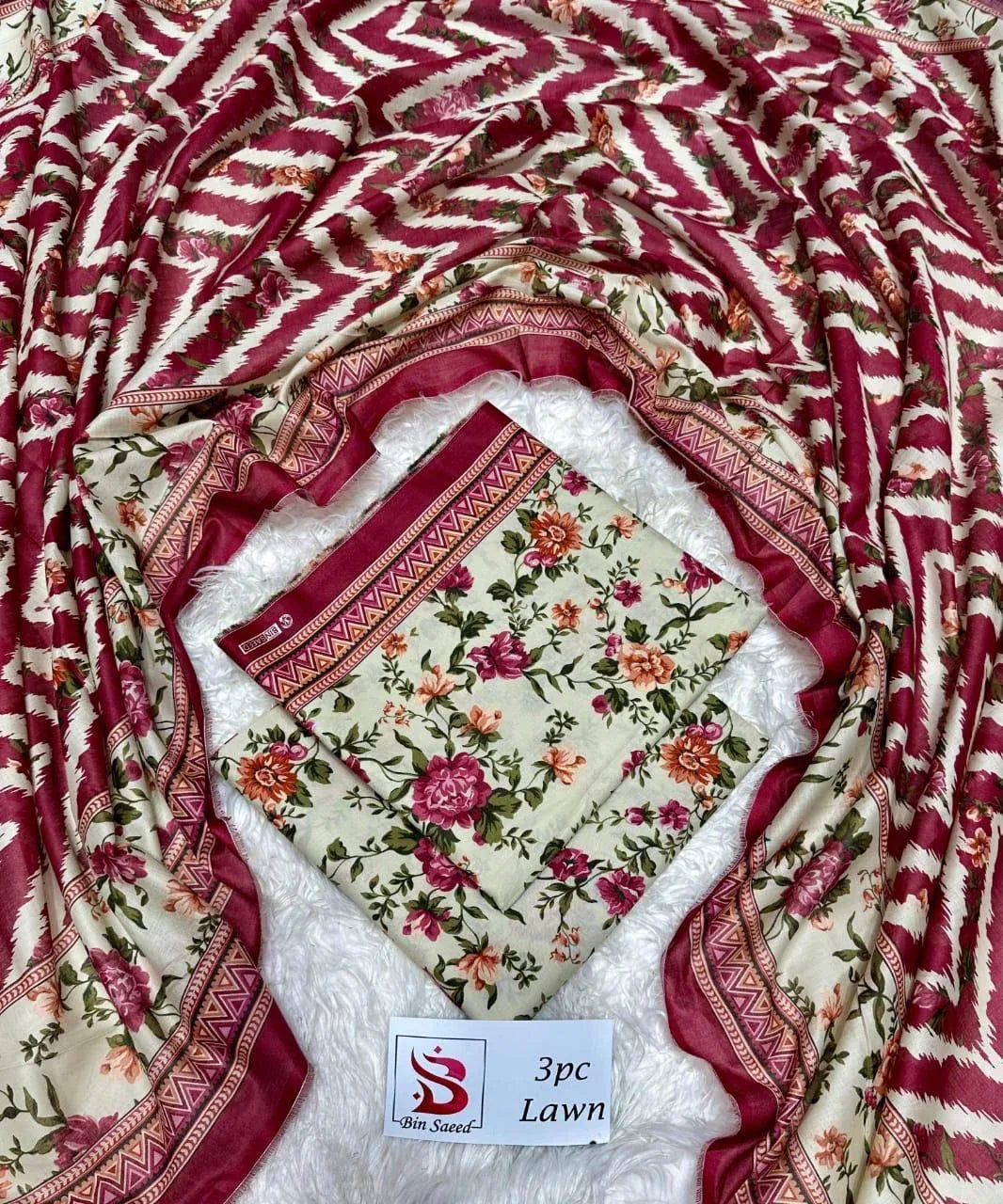3 Piece Printed MultiColor Lawn Unstitched Suit I Bin Saeed