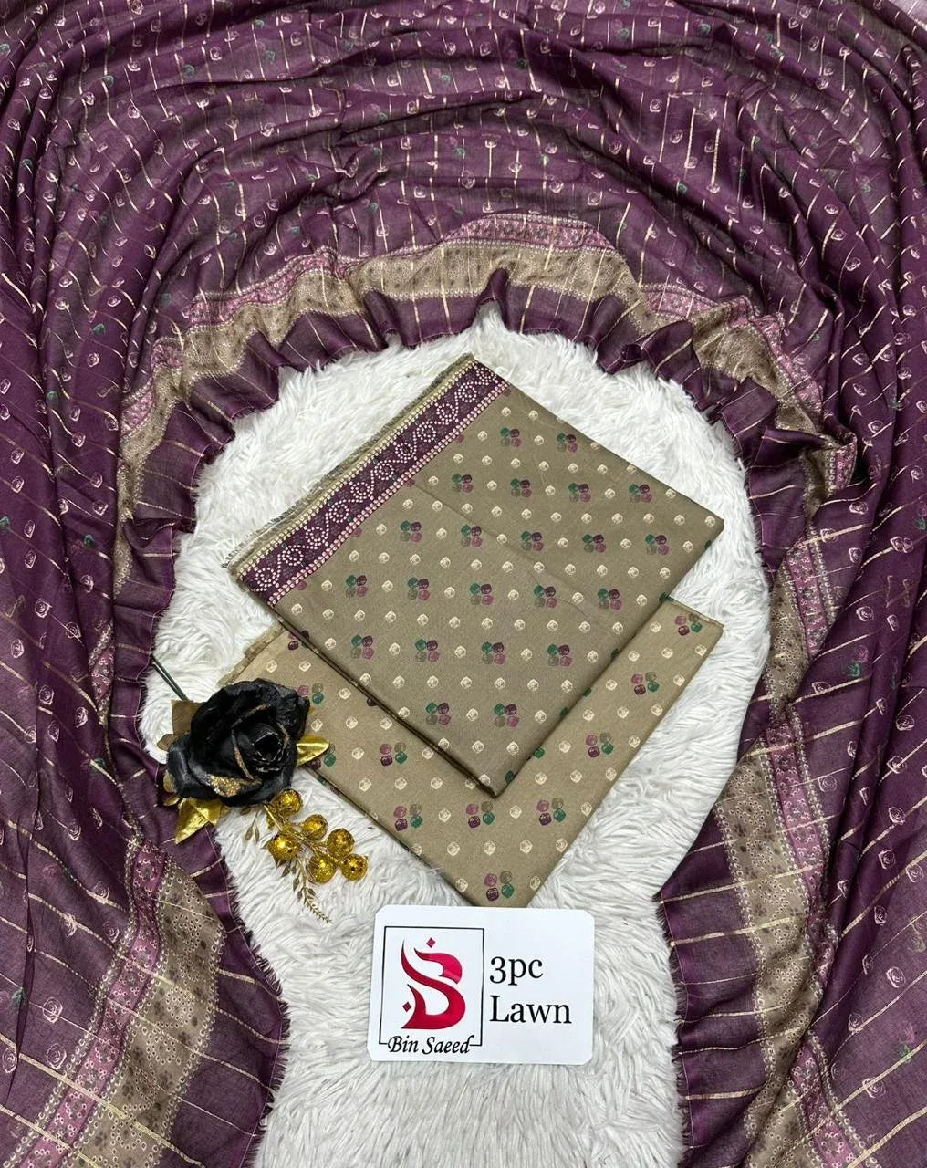 3 Piece Printed Pista Green Color Unstitched Suit I Bin Saeed