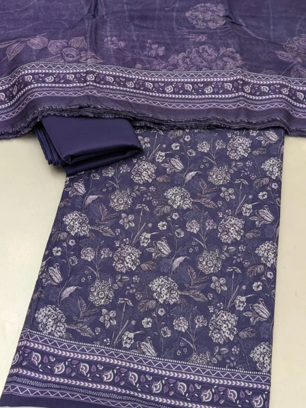 3 Piece Printed Purple Color Lawn Unstitched Suit I Bin Saeed