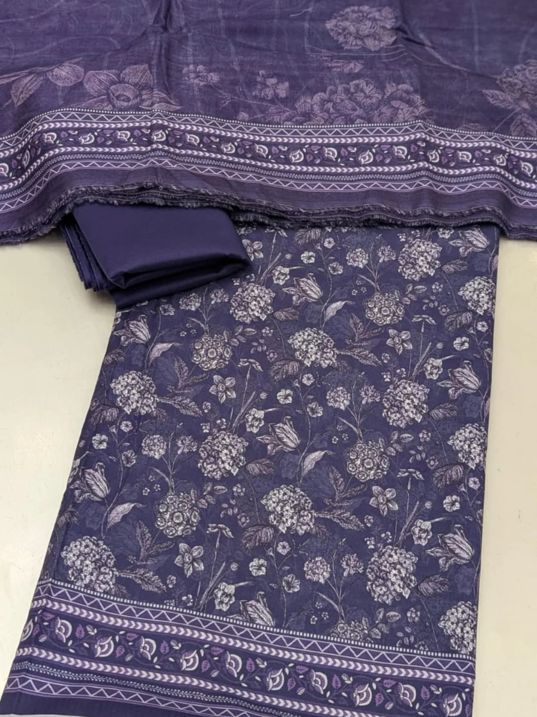 3 Piece Printed Purple Color Lawn Unstitched Suit I Bin Saeed
