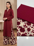2 Piece Mahroon Color Chicken Kari Shirt with Printed Trouser