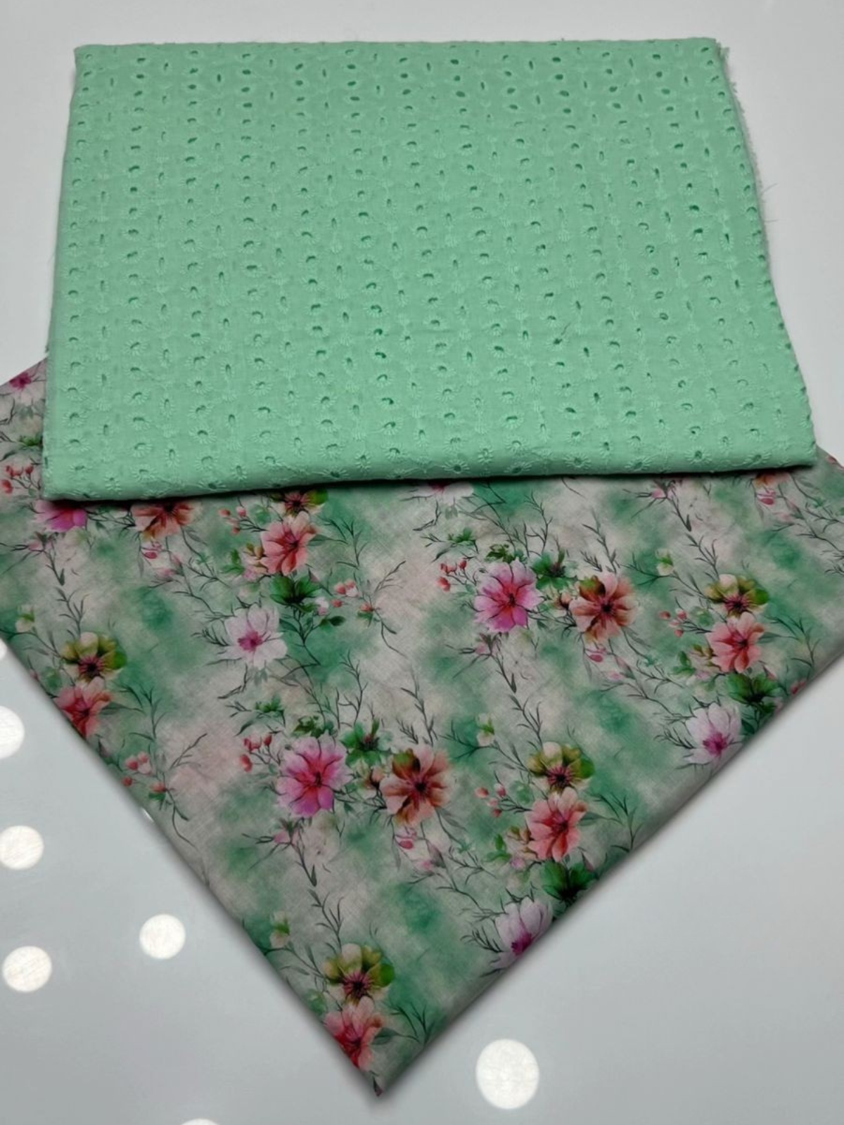 2 Piece Sea Green Chicken Kari Shirt with Printed Trouser