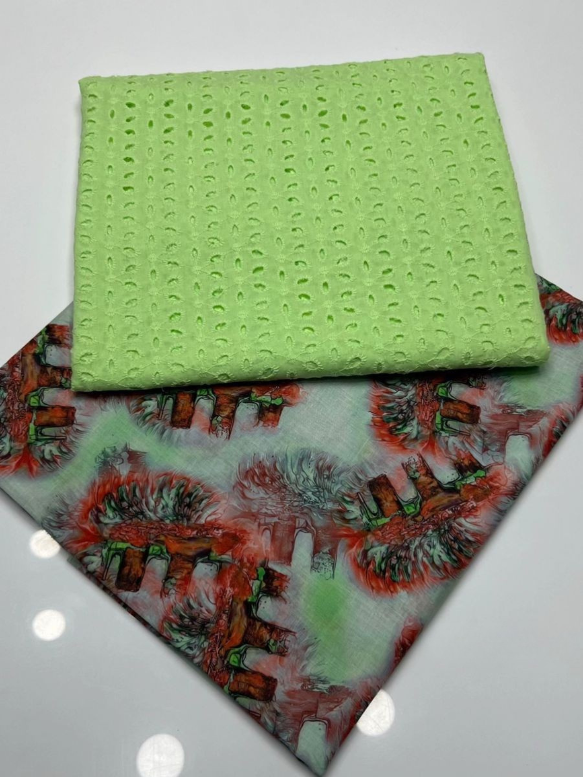 2 Piece Parrot Color Chicken Kari Shirt with Printed Trouser