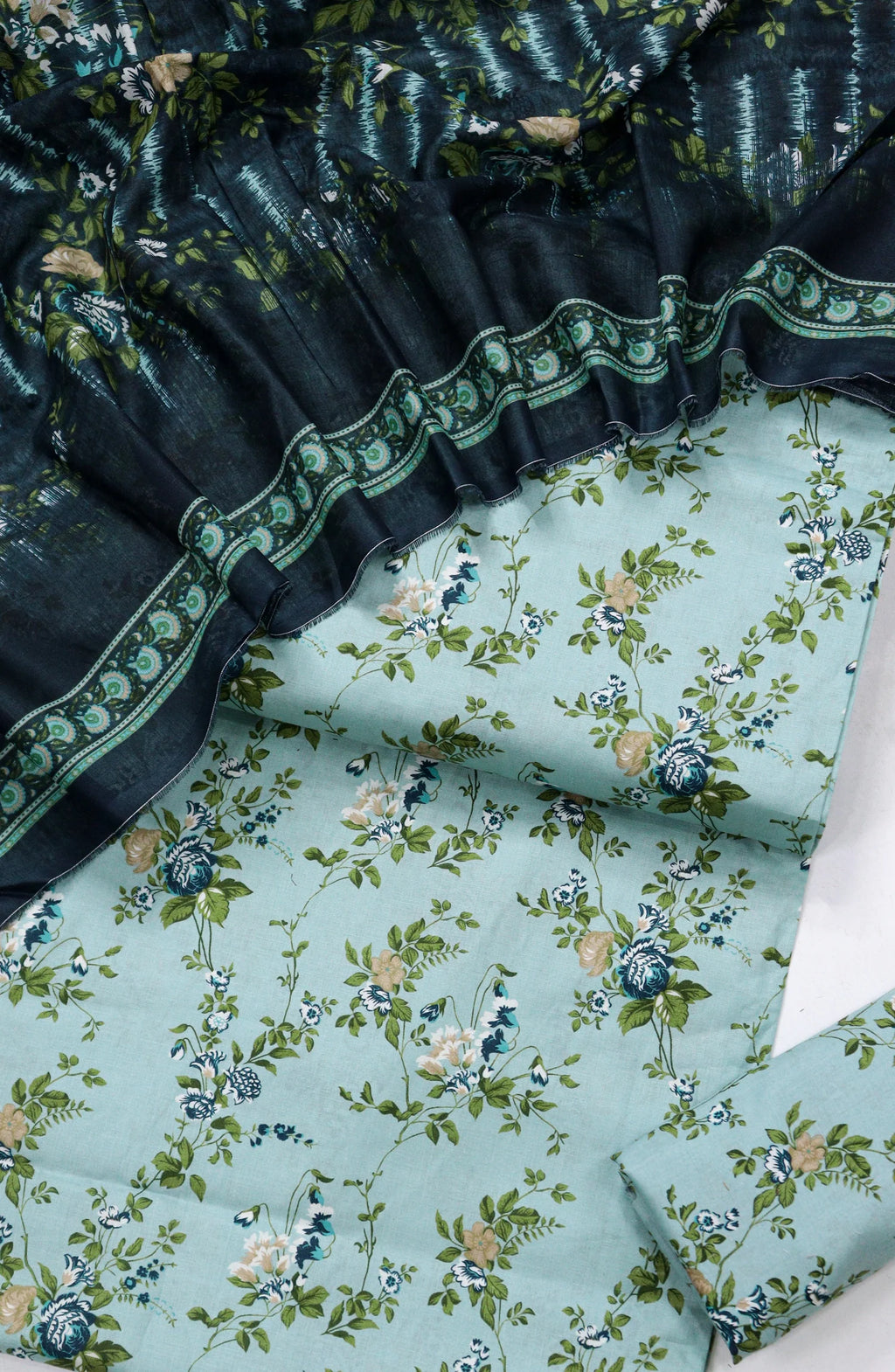 3 Piece Printed Sky blue Color Unstitched Suit I Bin Saeed