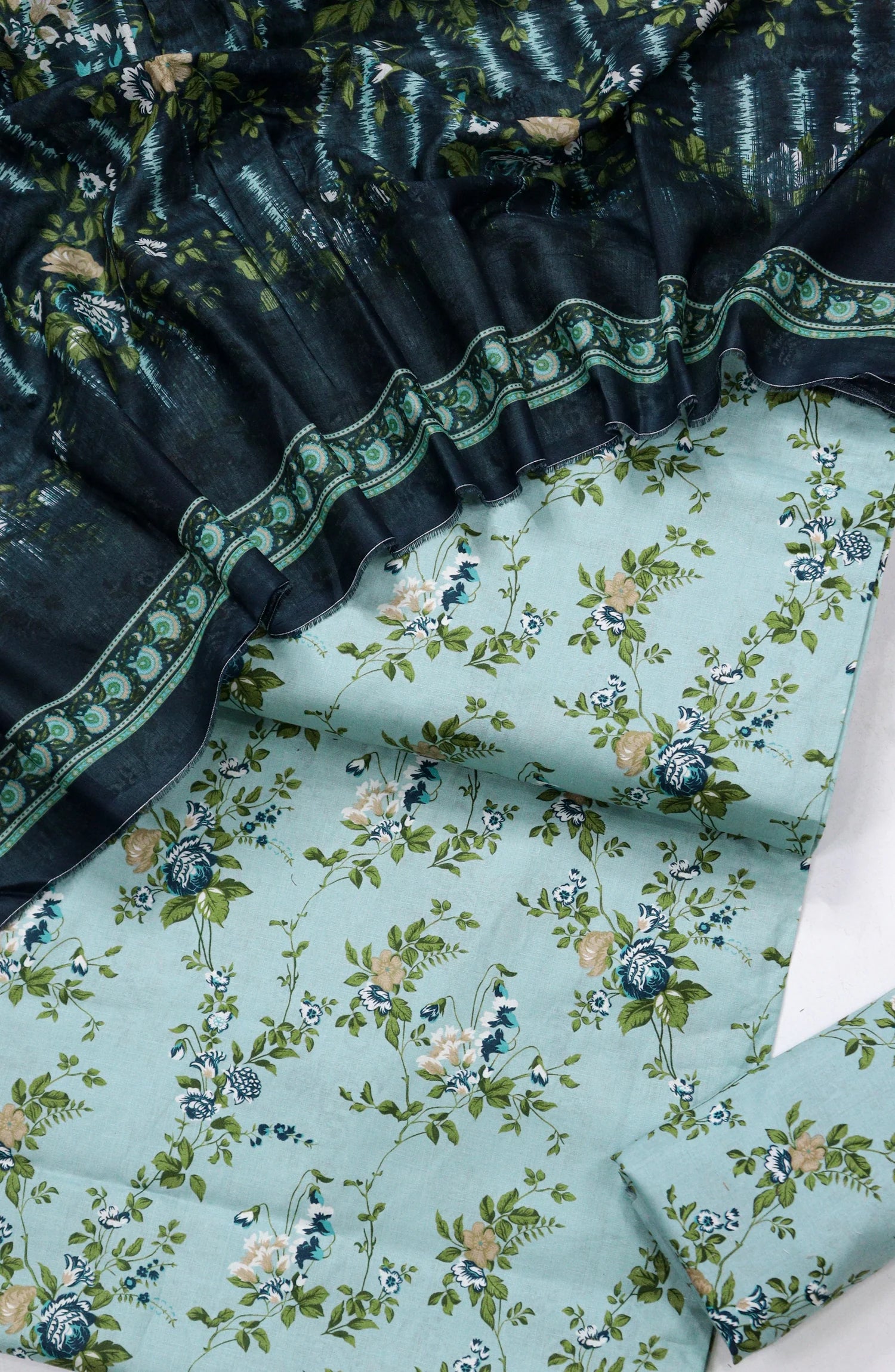 3 Piece Printed Sky blue Color Unstitched Suit I Bin Saeed