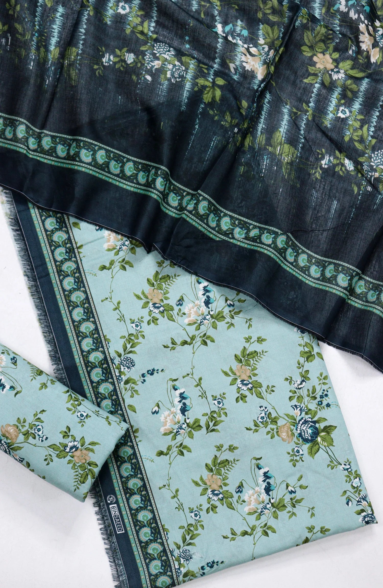 3 Piece Printed Sky blue Color Unstitched Suit I Bin Saeed