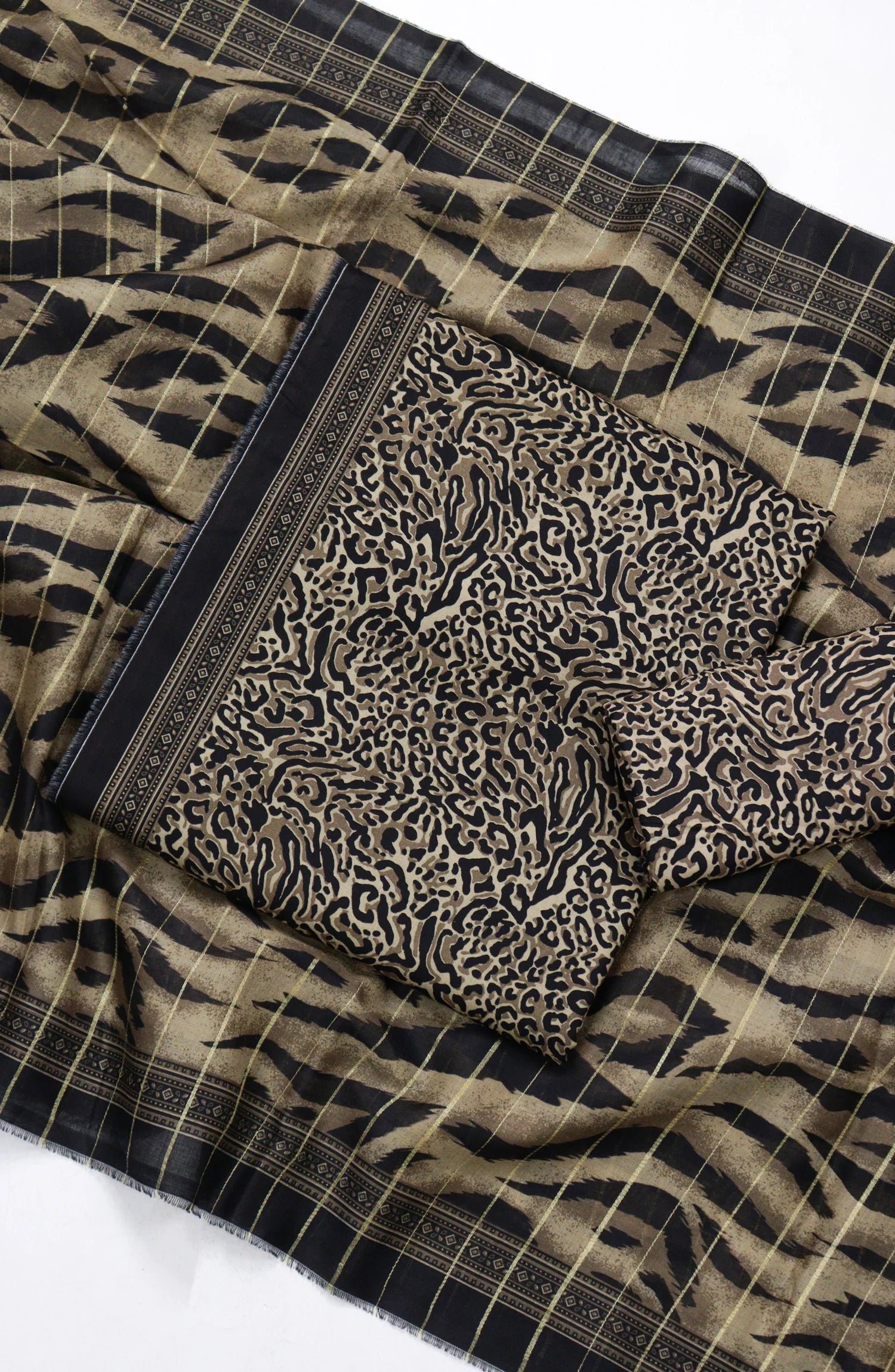 3 Piece Printed Cheeta Color Unstitched Suit I Bin Saeed