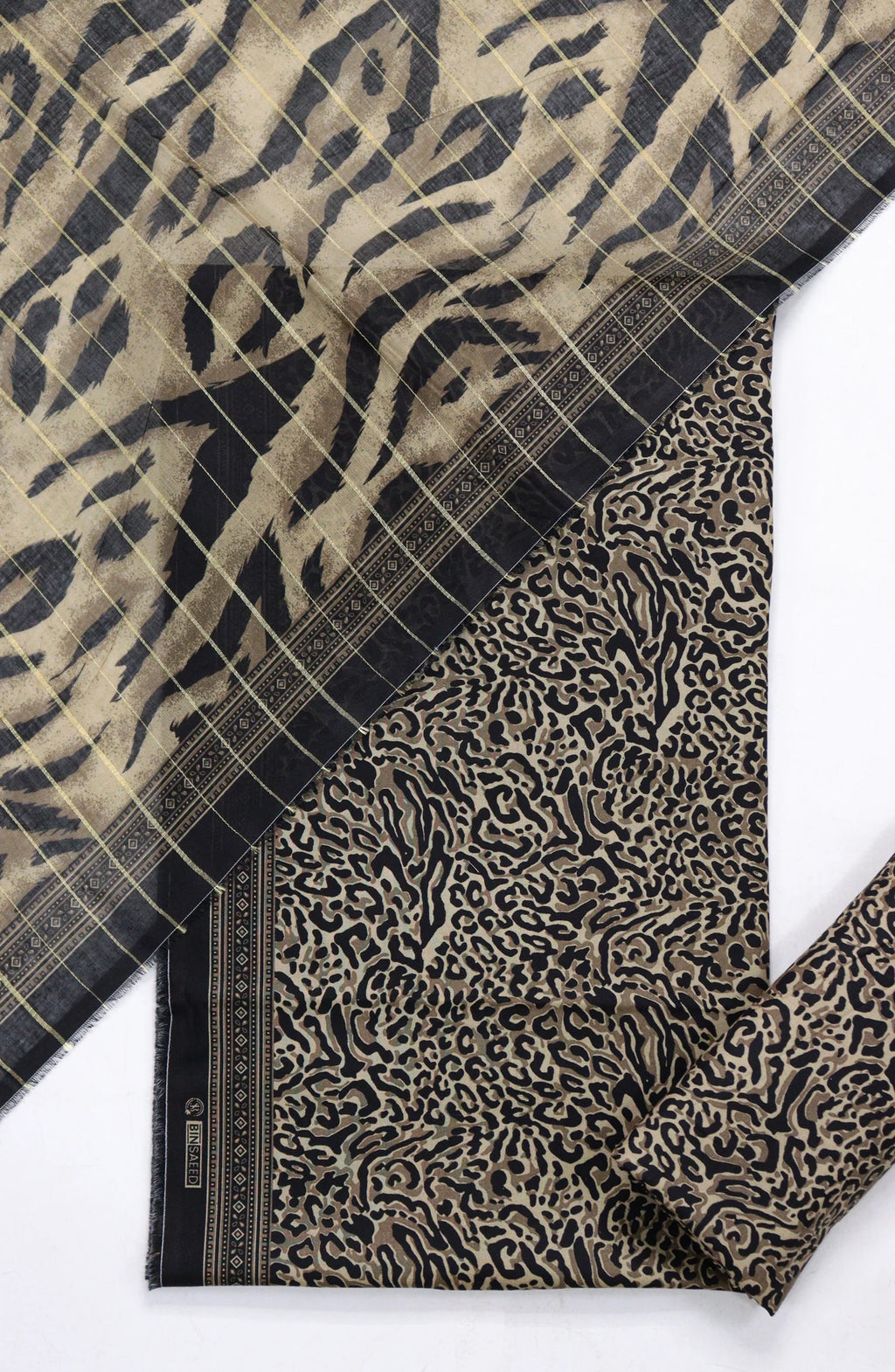 3 Piece Printed Cheeta Color Unstitched Suit I Bin Saeed