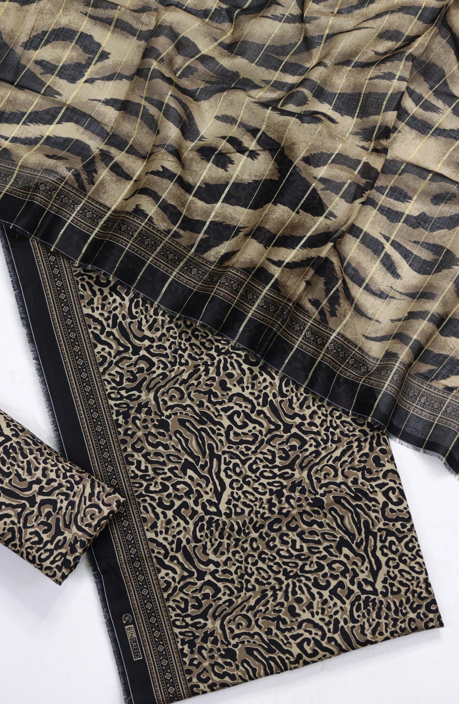 3 Piece Printed Cheeta Color Unstitched Suit I Bin Saeed