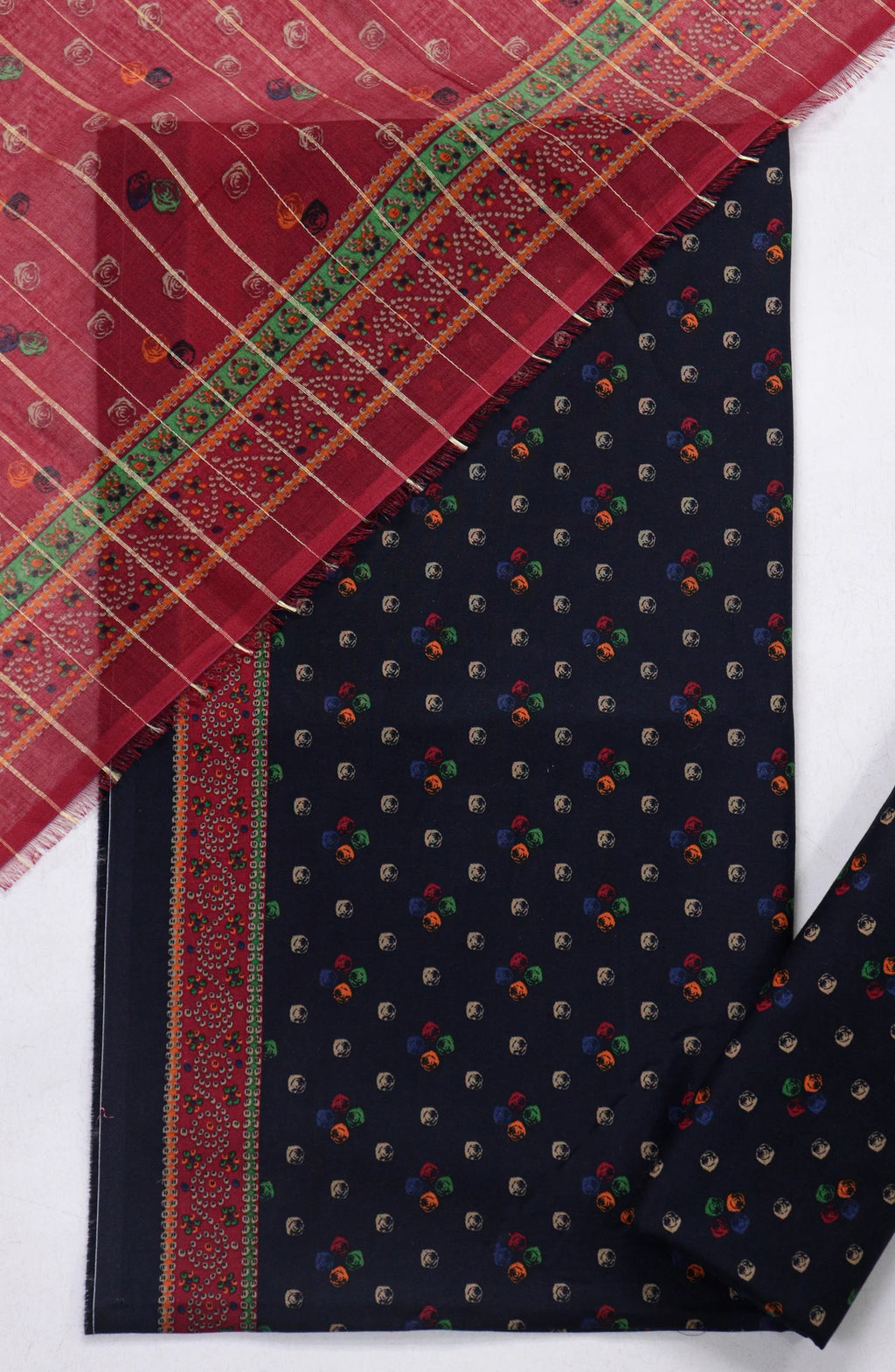 3 Piece Printed Navy Blue Color Unstitched Suit I Bin Saeed
