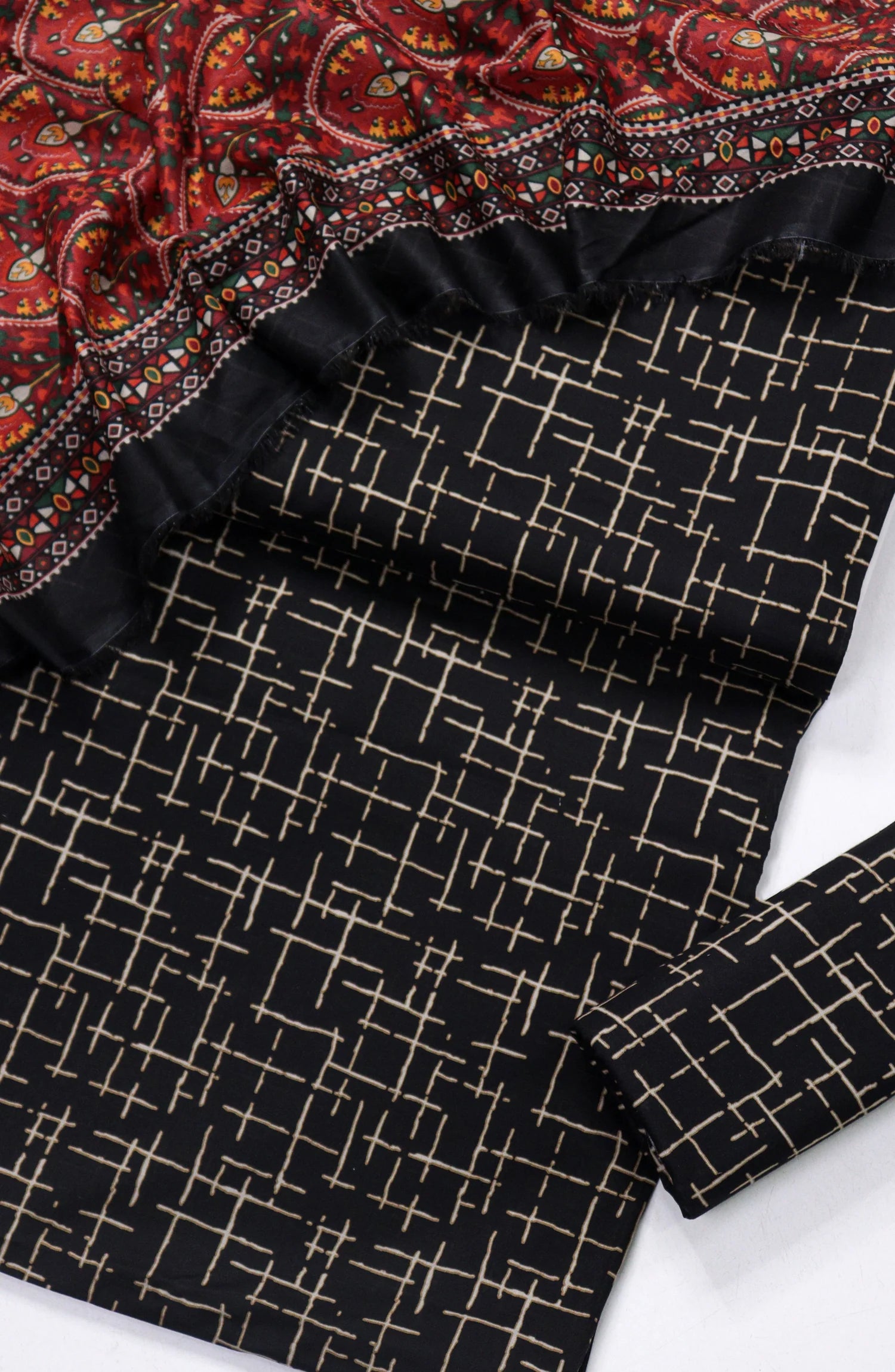 3 Piece Printed Black Color Unstitched Suit I Bin Saeed