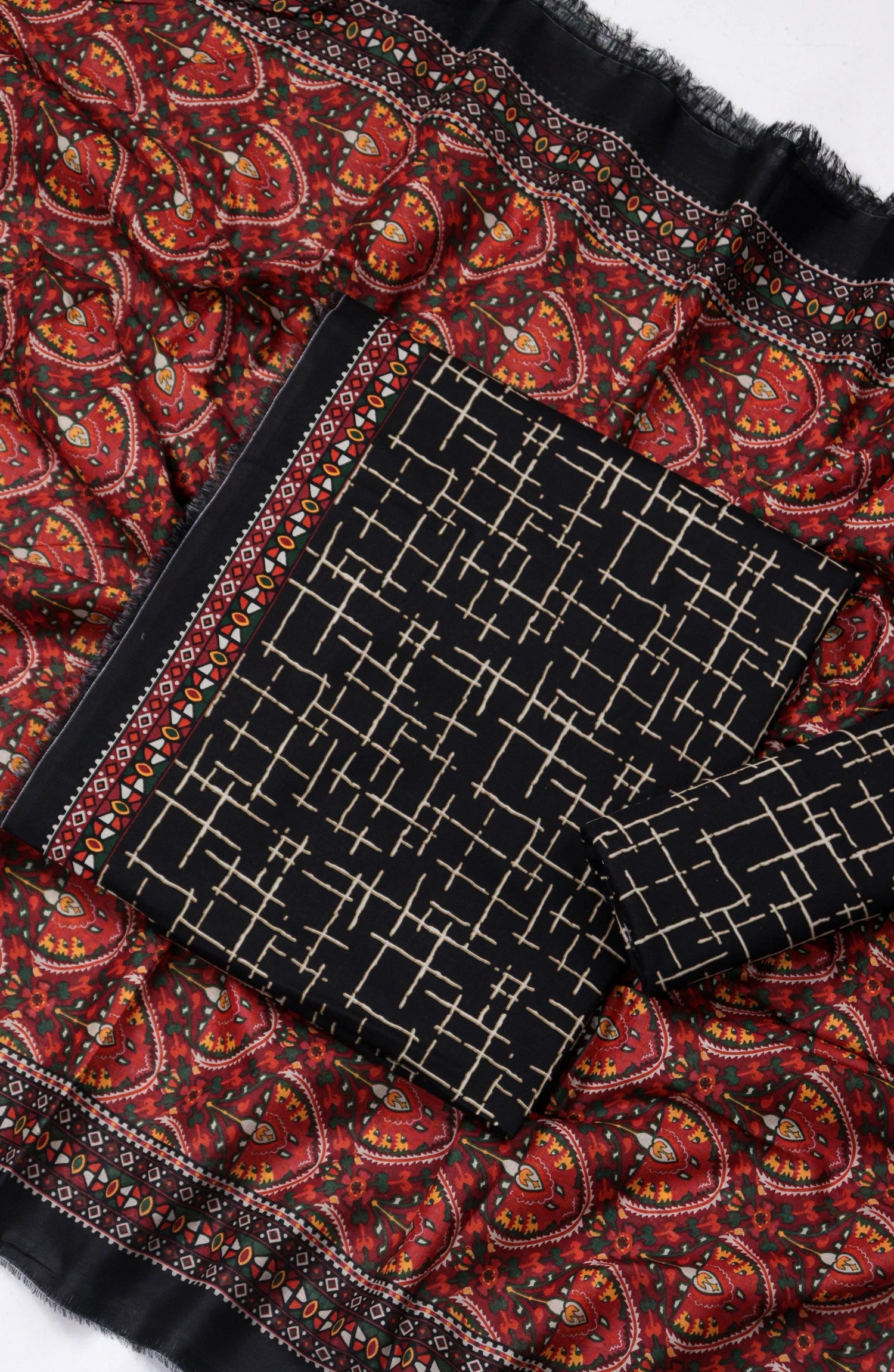 3 Piece Printed Black Color Unstitched Suit I Bin Saeed
