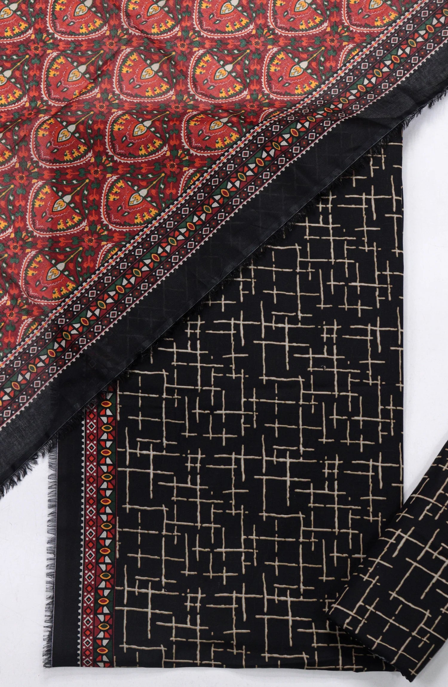 3 Piece Printed Black Color Unstitched Suit I Bin Saeed
