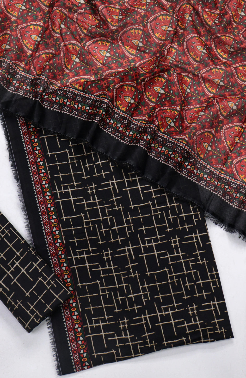 3 Piece Printed Black Color Unstitched Suit I Bin Saeed