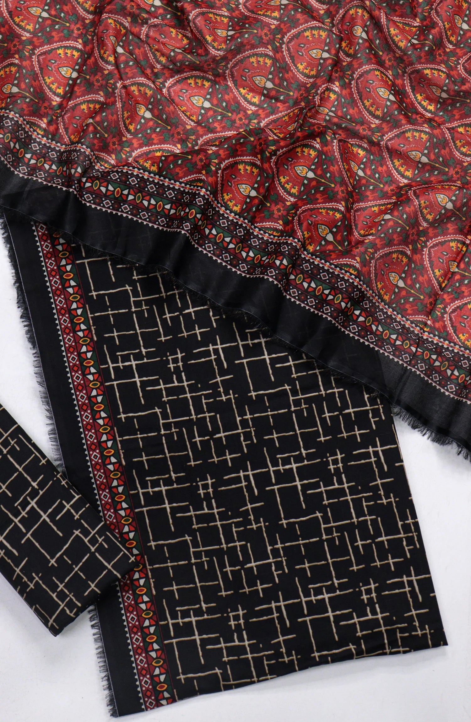 3 Piece Printed Black Color Unstitched Suit I Bin Saeed