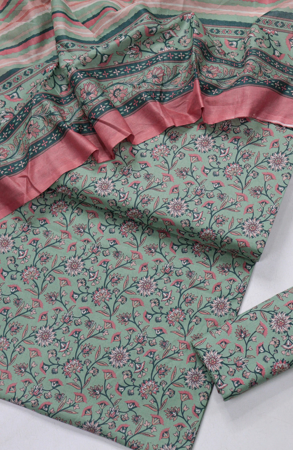 3 Piece Printed Mint Green Color Unstitched Suit I Bin Saeed