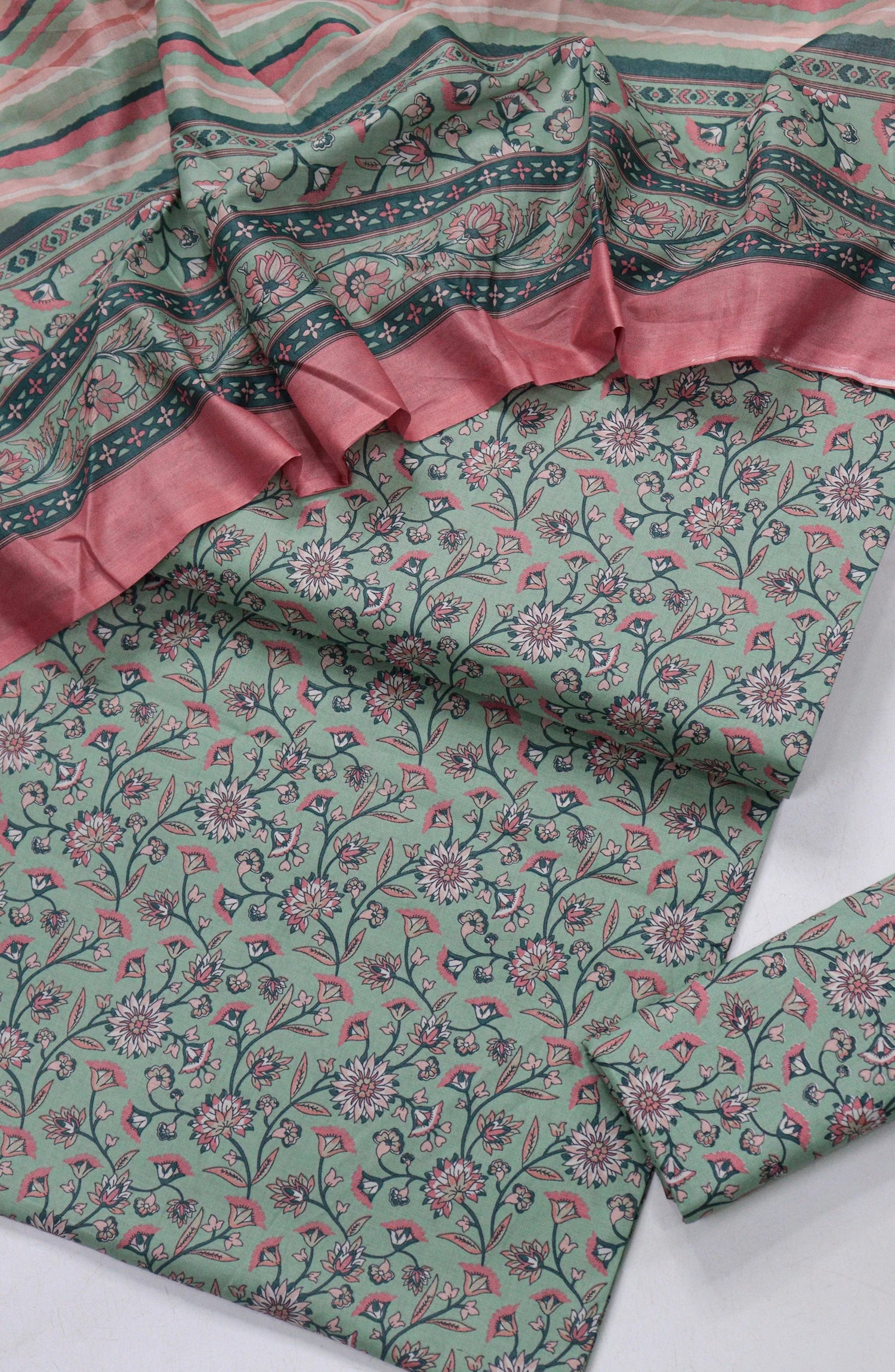 3 Piece Printed Mint Green Color Unstitched Suit I Bin Saeed