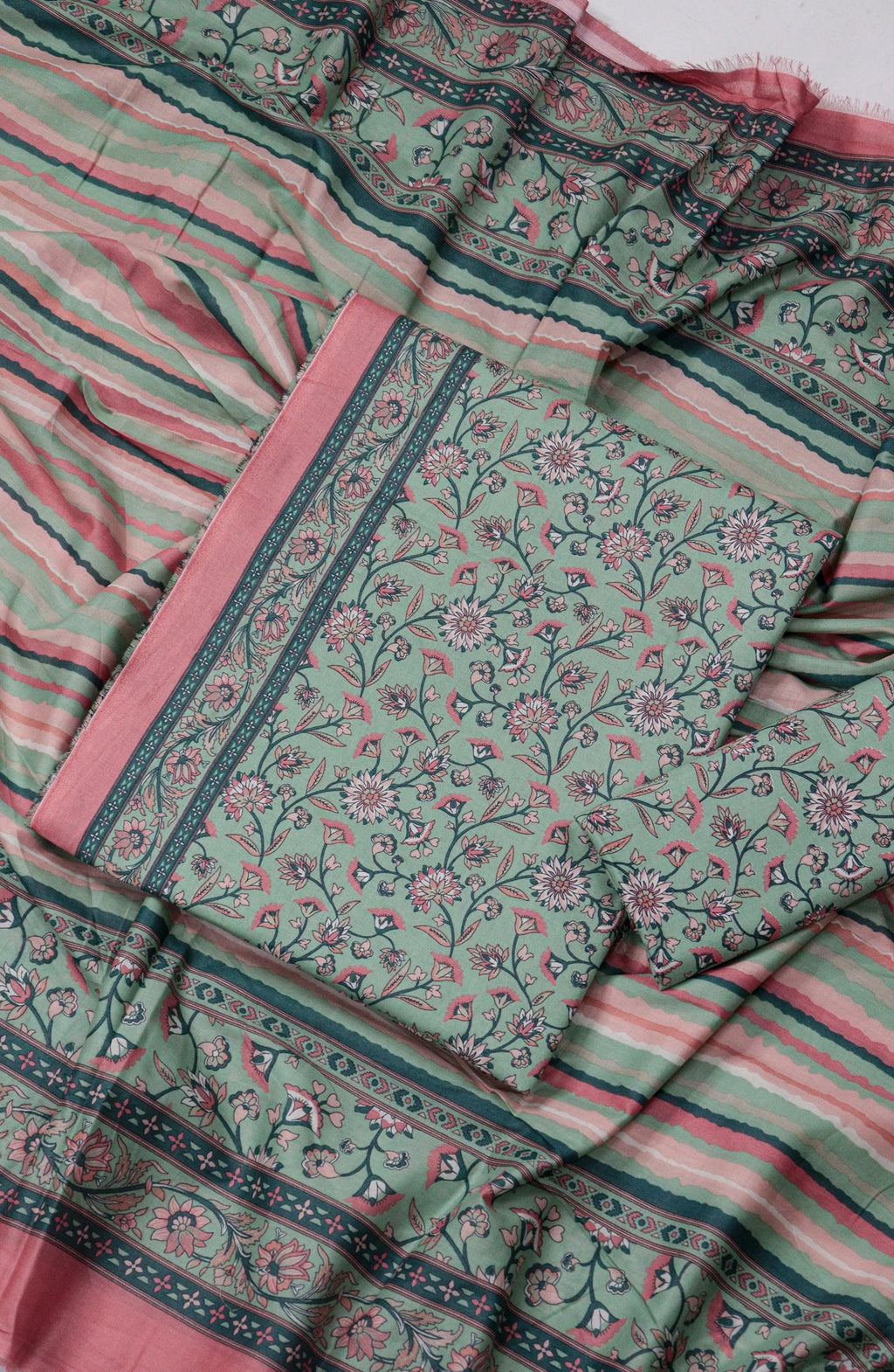 3 Piece Printed Mint Green Color Unstitched Suit I Bin Saeed