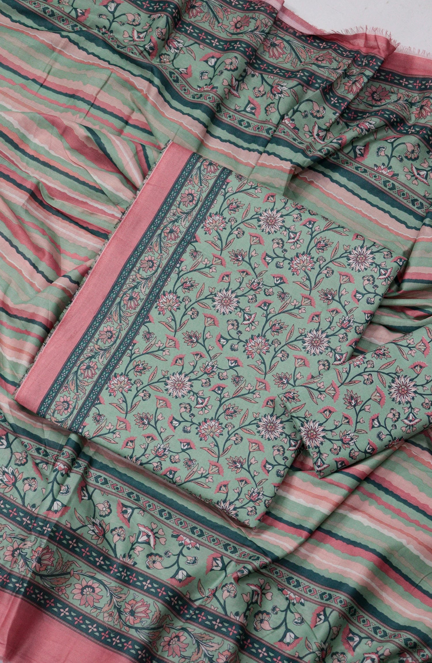 3 Piece Printed Mint Green Color Unstitched Suit I Bin Saeed