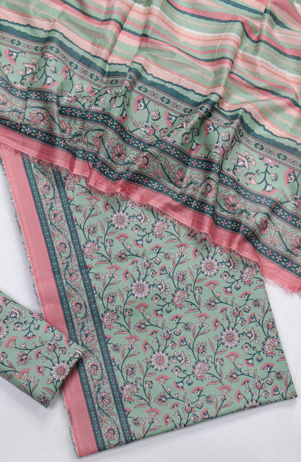 3 Piece Printed Mint Green Color Unstitched Suit I Bin Saeed