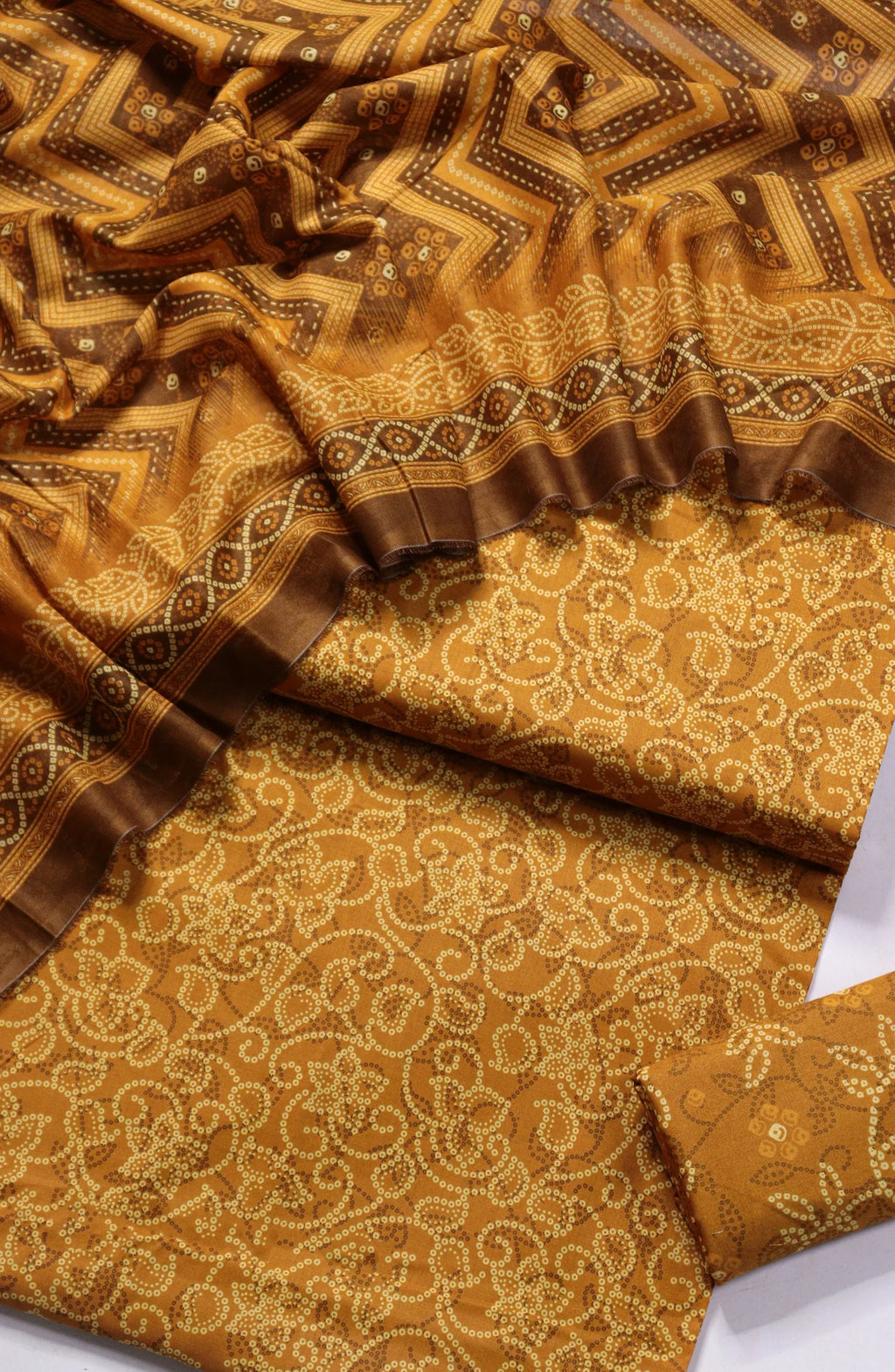 3 Piece Printed Yellow Color Unstitched Suit I Bin Saeed