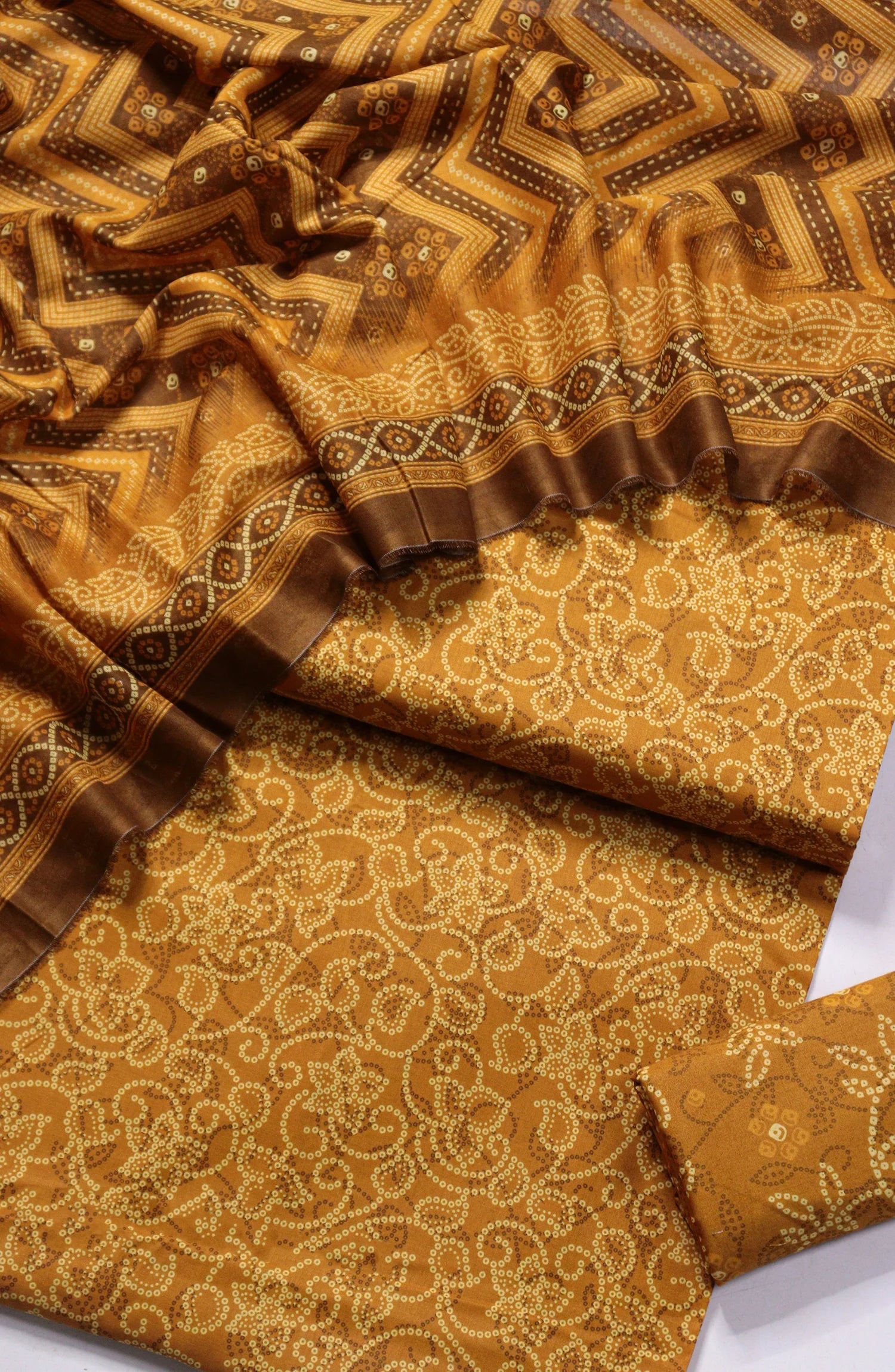 3 Piece Printed Yellow Color Unstitched Suit I Bin Saeed