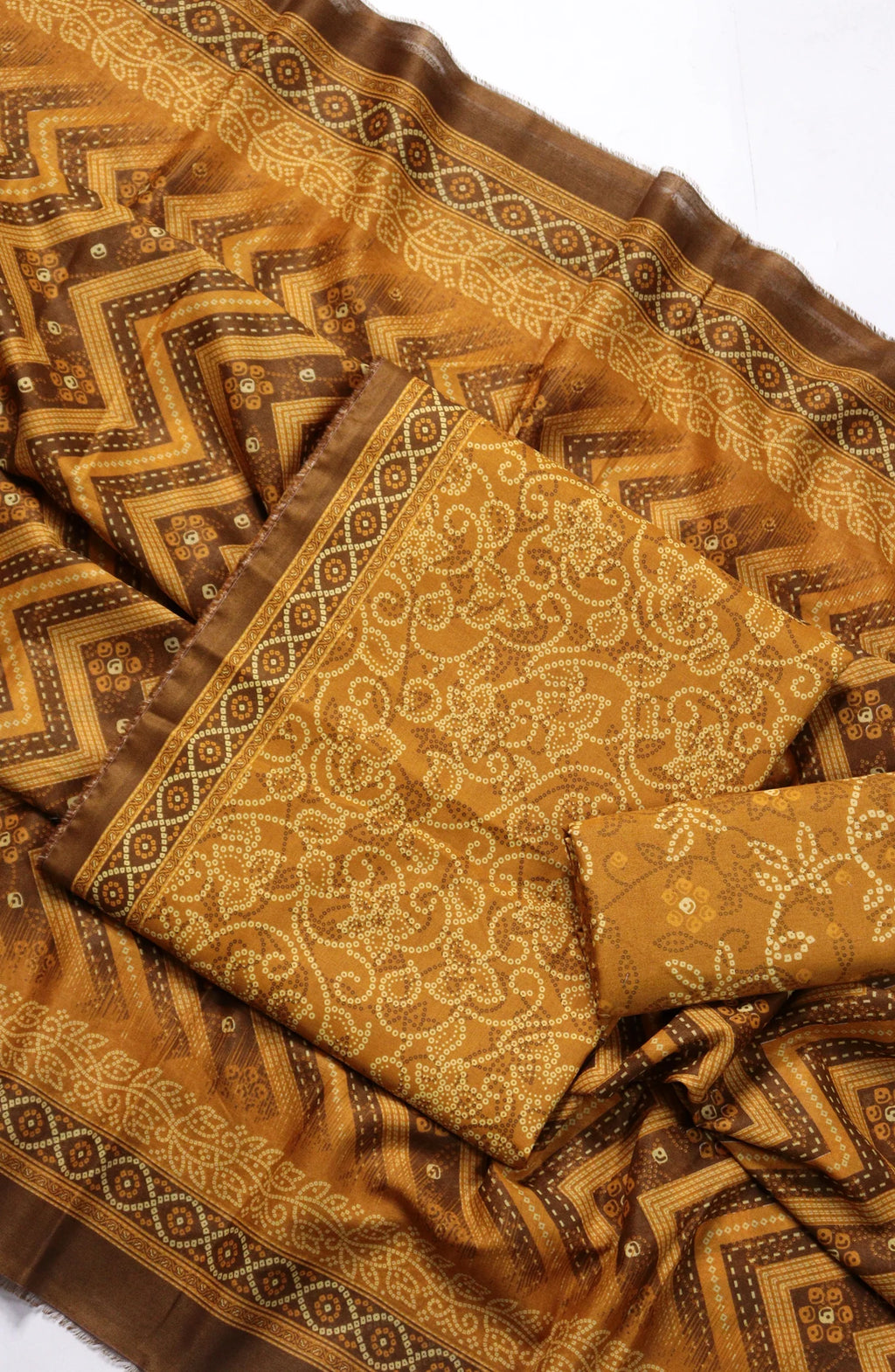 3 Piece Printed Yellow Color Unstitched Suit I Bin Saeed