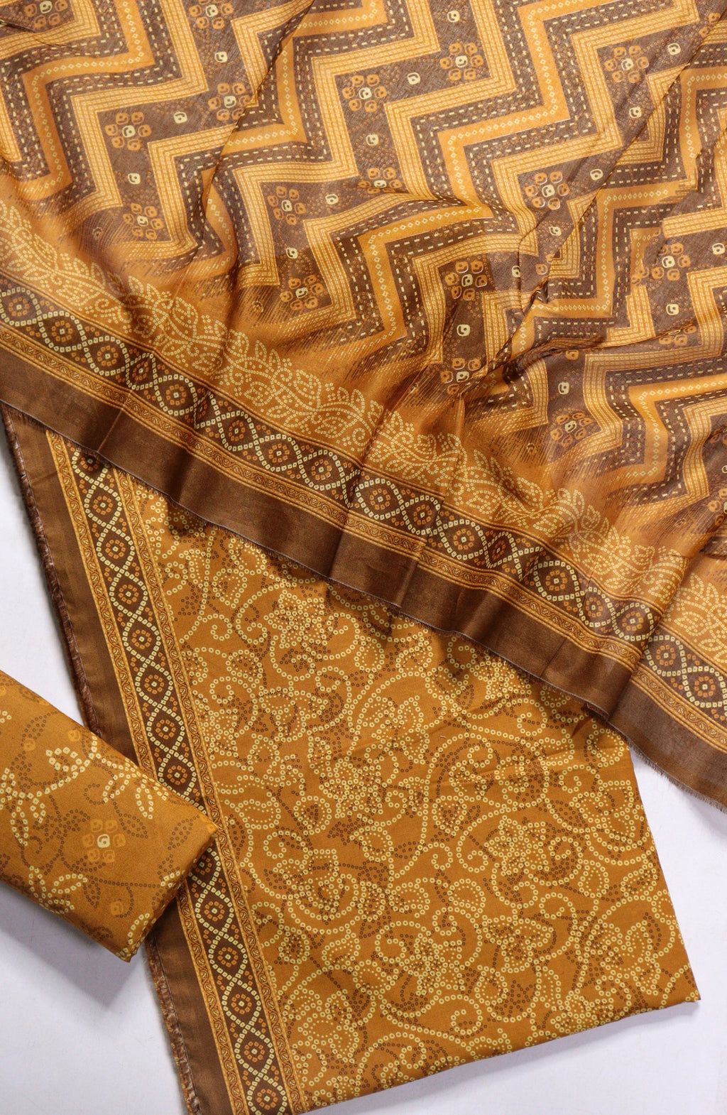 3 Piece Printed Yellow Color Unstitched Suit I Bin Saeed