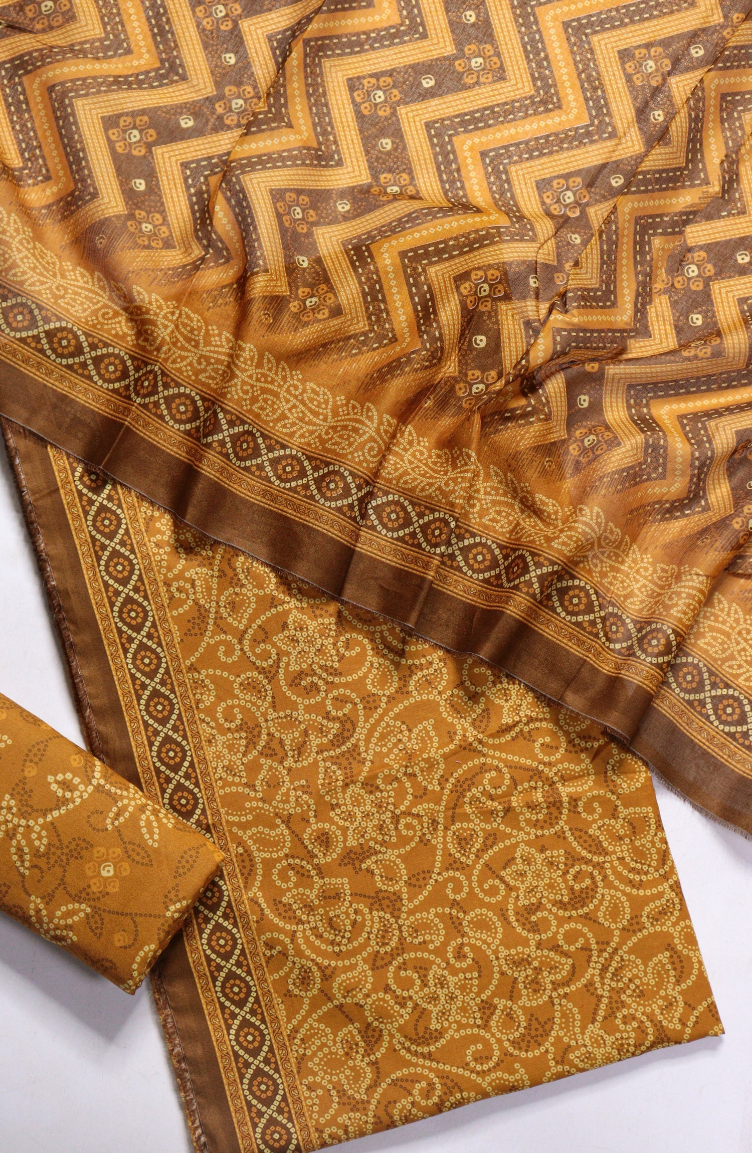 3 Piece Printed Yellow Color Unstitched Suit I Bin Saeed