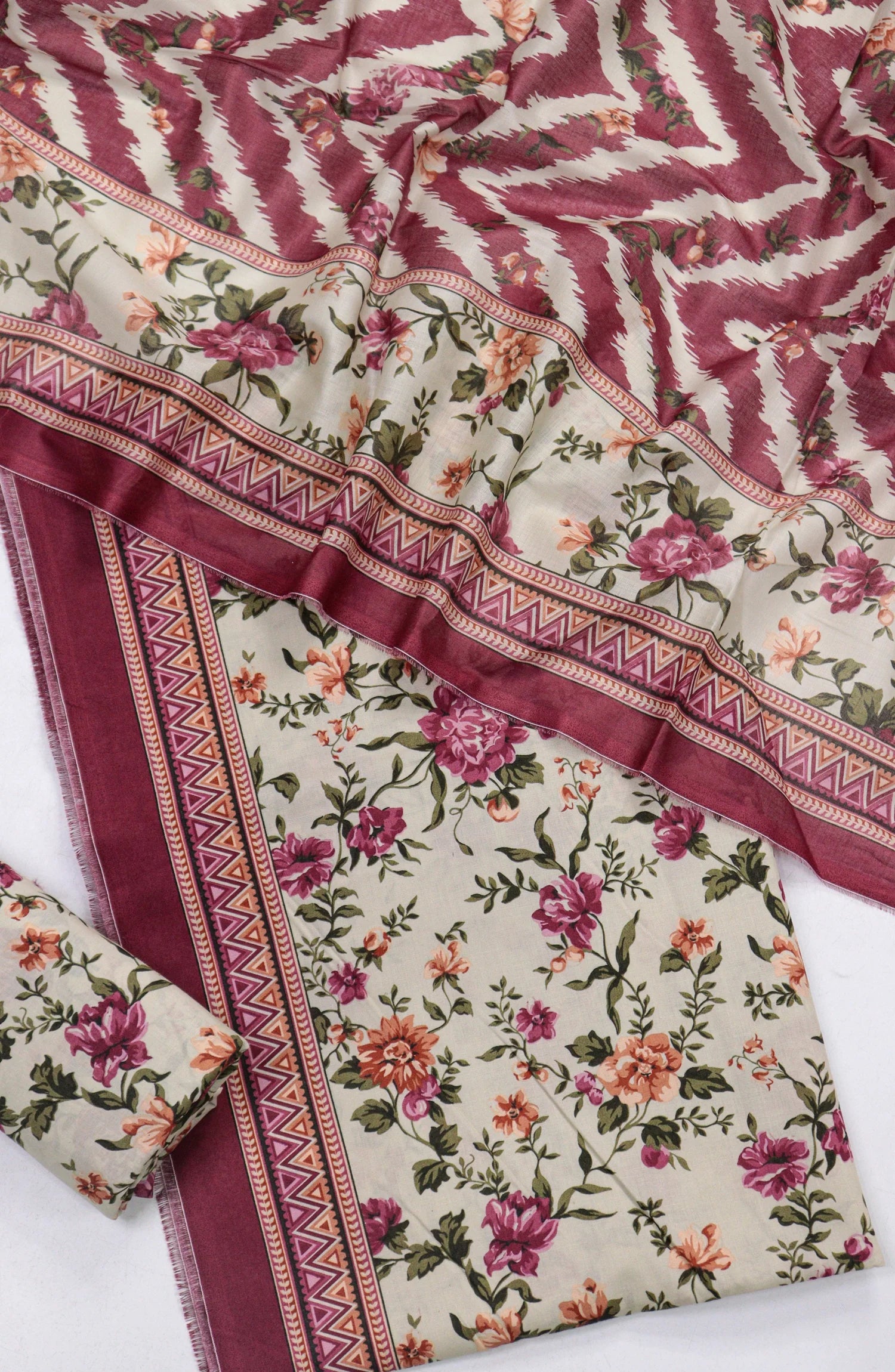 3 Piece Printed MultiColor Lawn Unstitched Suit I Bin Saeed