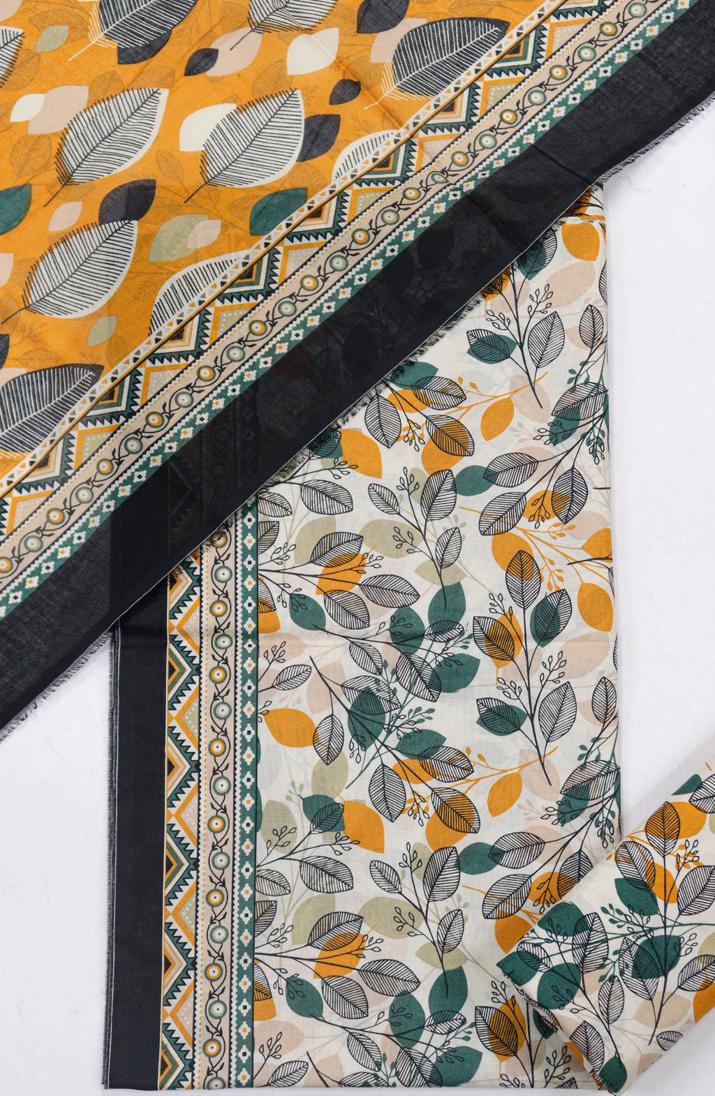 3 Piece Printed Cream Color Unstitched Suit I Bin Saeed