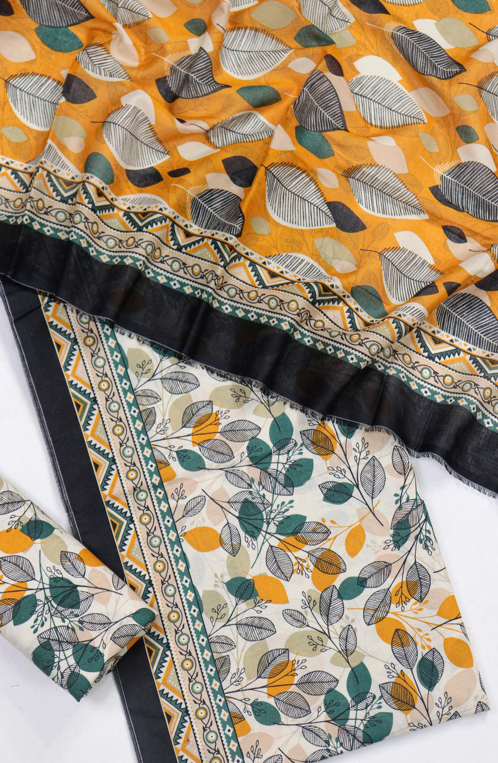3 Piece Printed Cream Color Unstitched Suit I Bin Saeed