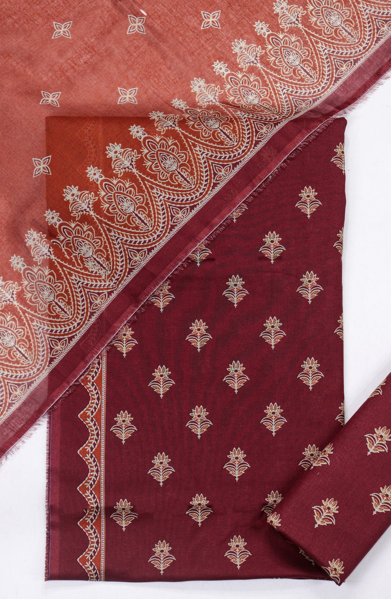 3 Piece Lawn Printed Mahroon UnStitched Suit I Bin Saeed