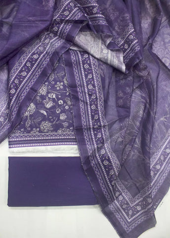 3 Piece Printed Purple Color Lawn Unstitched Suit I Bin Saeed