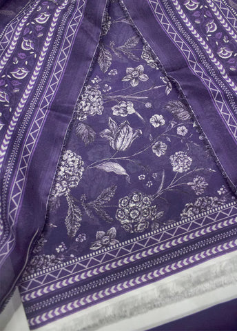3 Piece Printed Purple Color Lawn Unstitched Suit I Bin Saeed