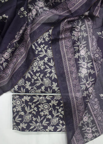 3 Piece Printed Purple Color Unstitched Suit I Bin Saeed