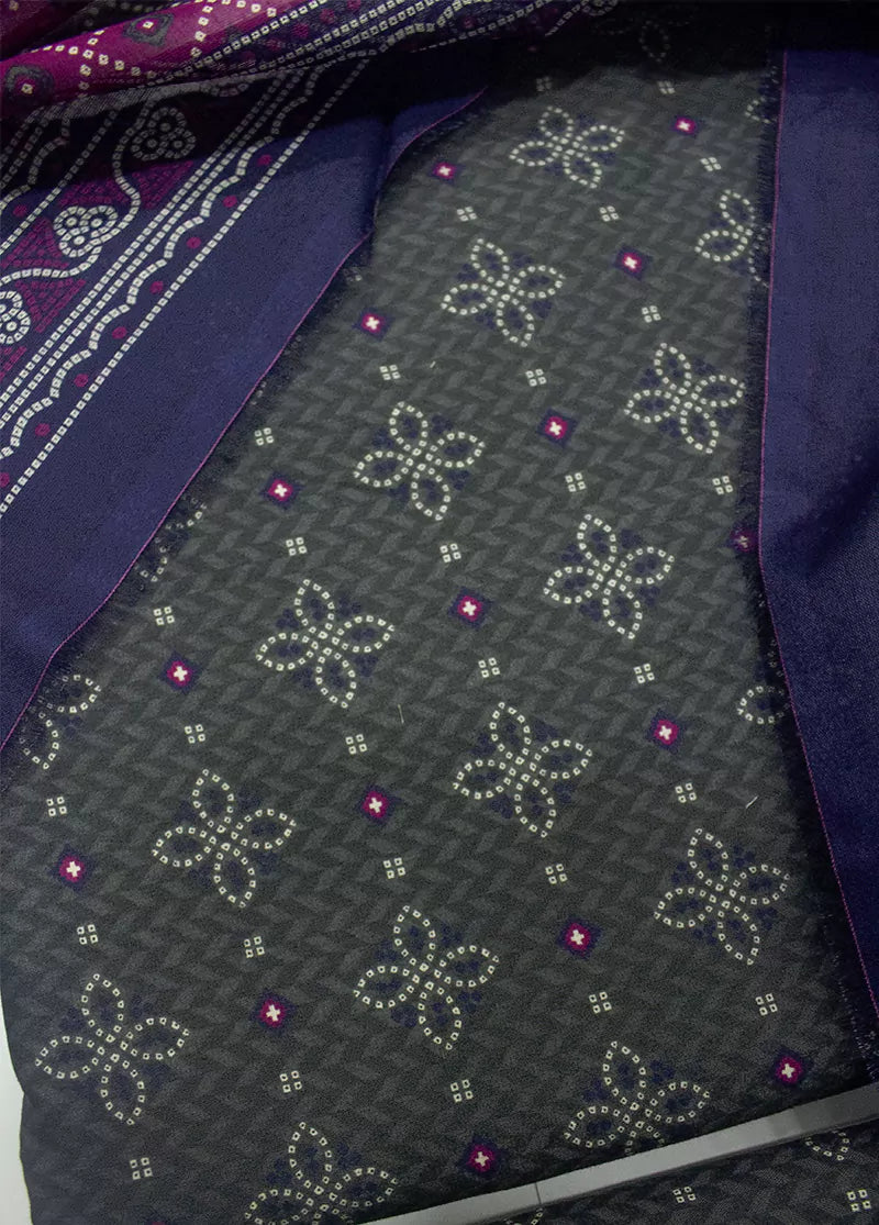 3 Piece Printed Blue Grey Color Unstitched Suit I Bin Saeed