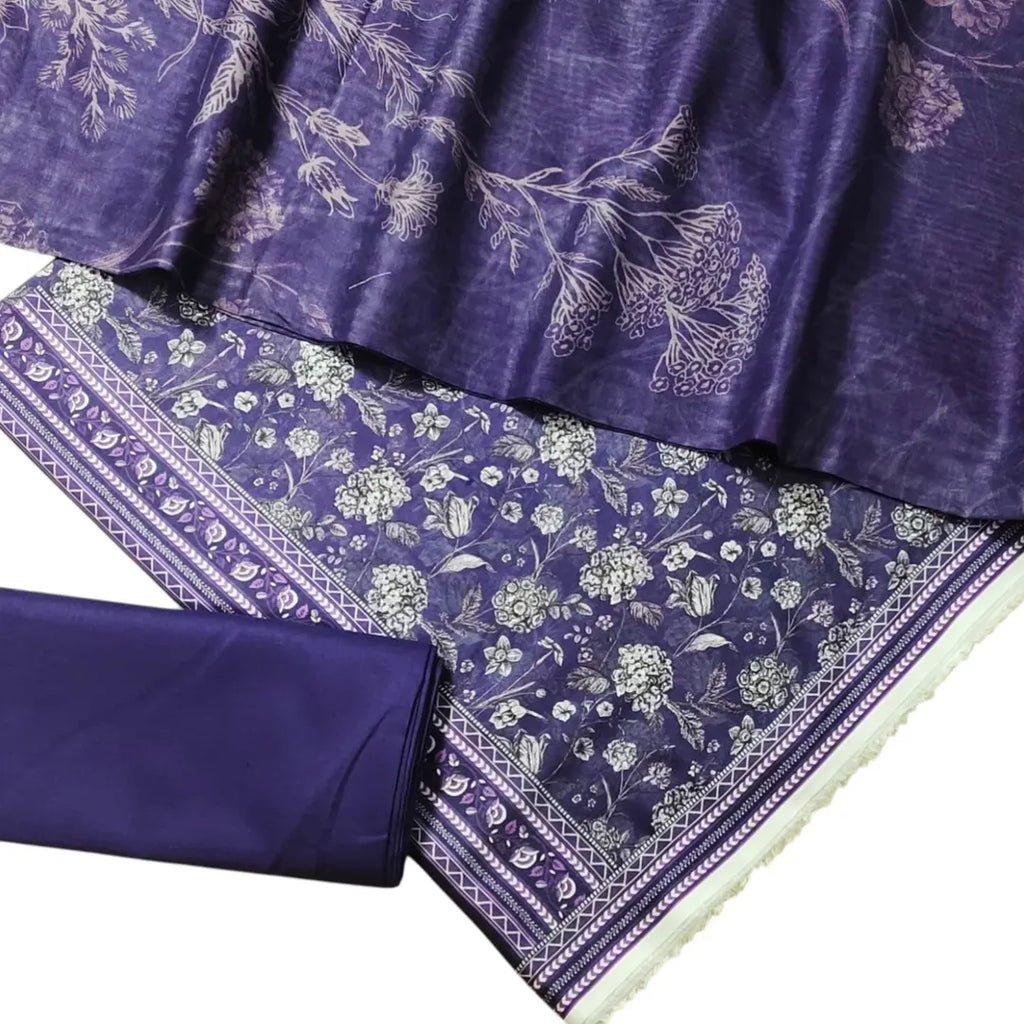 3 Piece Printed Purple Color Lawn Unstitched Suit I Bin Saeed