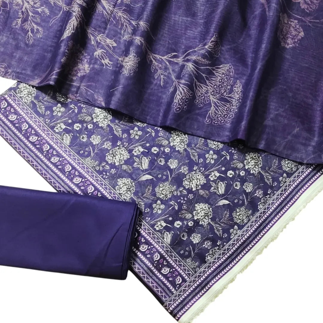 3 Piece Printed Purple Color Lawn Unstitched Suit I Bin Saeed