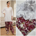 2 Piece White Color Chicken Kari Shirt with Printed Trouser