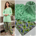 2 Piece Sea Green Color Chicken Kari Shirt with Printed Trouser
