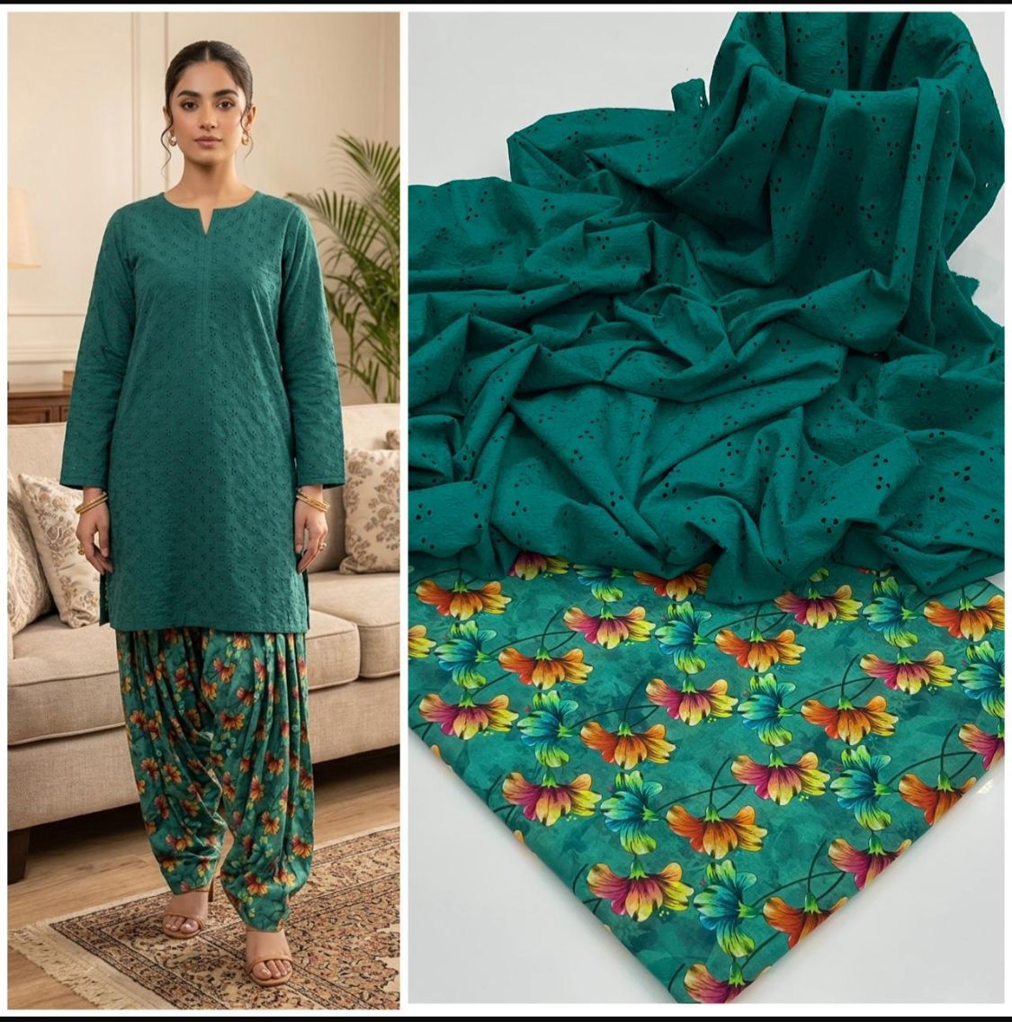 2 Piece Mugiya Color Chicken Kari Shirt with Printed Trouser