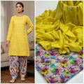 2 Piece Yellow Color Chicken Kari Shirt with Printed Trouser
